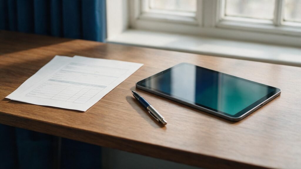 HMRC MTD income tax changes, a paper tax return beside the software that now replaces it