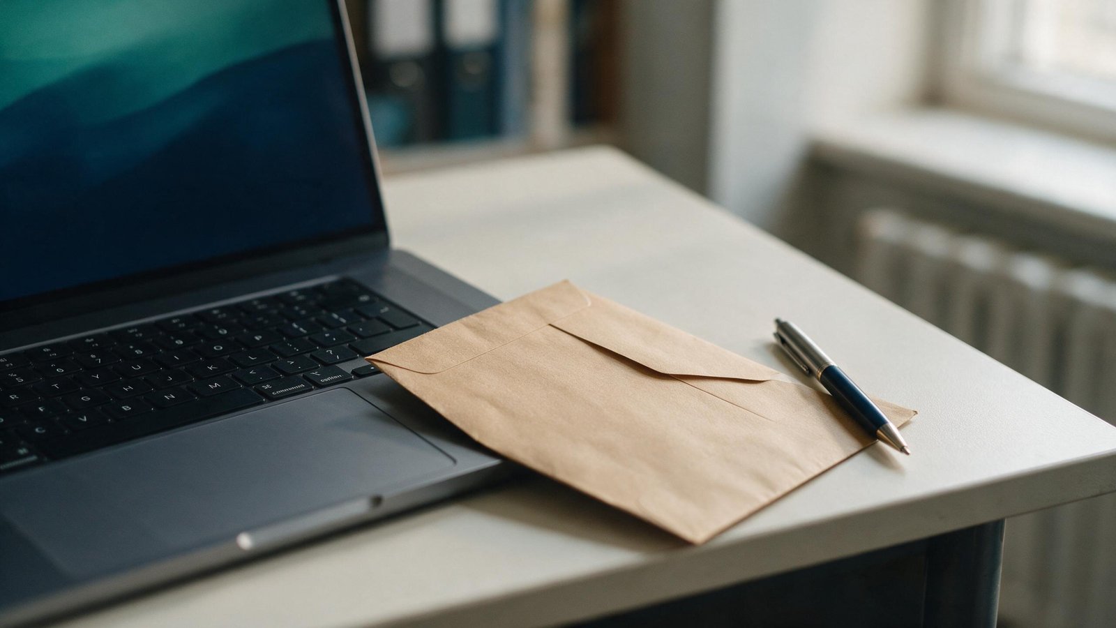 An HMRC letter beside the laptop now used to file under Making Tax Digital