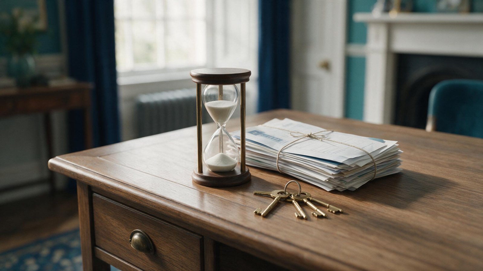 The 90 day Let Property Campaign disclosure window, an hourglass beside bundled property documents and keys