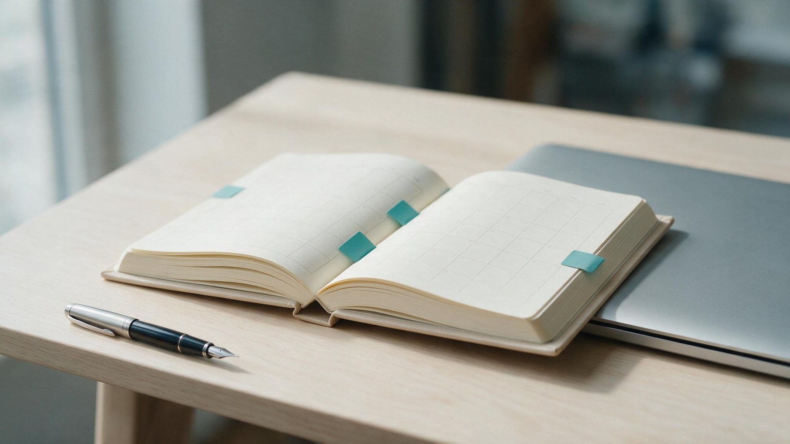 A desk calendar open flat with coloured tab markers spacing out the quarterly update deadlines