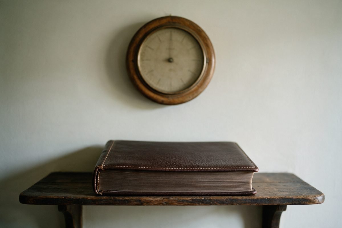 Wall clock above a closed accounts ledger, standing for the HMRC assessment time limits on rental income