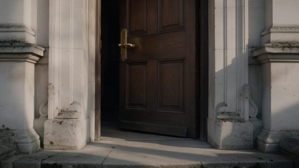 Heavy panelled door of a British civic building closing, standing for the question of whether the Let Property Campaign will end