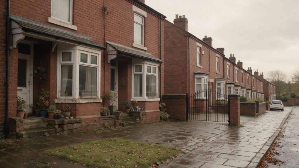 Victorian red brick terraced rental houses on a British street, the kind of let behind a Let Property Campaign penalty calculation