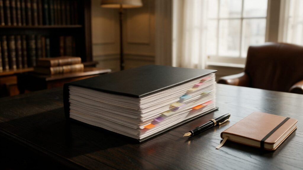 Tabbed bundle of disclosure papers with a fountain pen, the quality of disclosure HMRC scores when setting a penalty