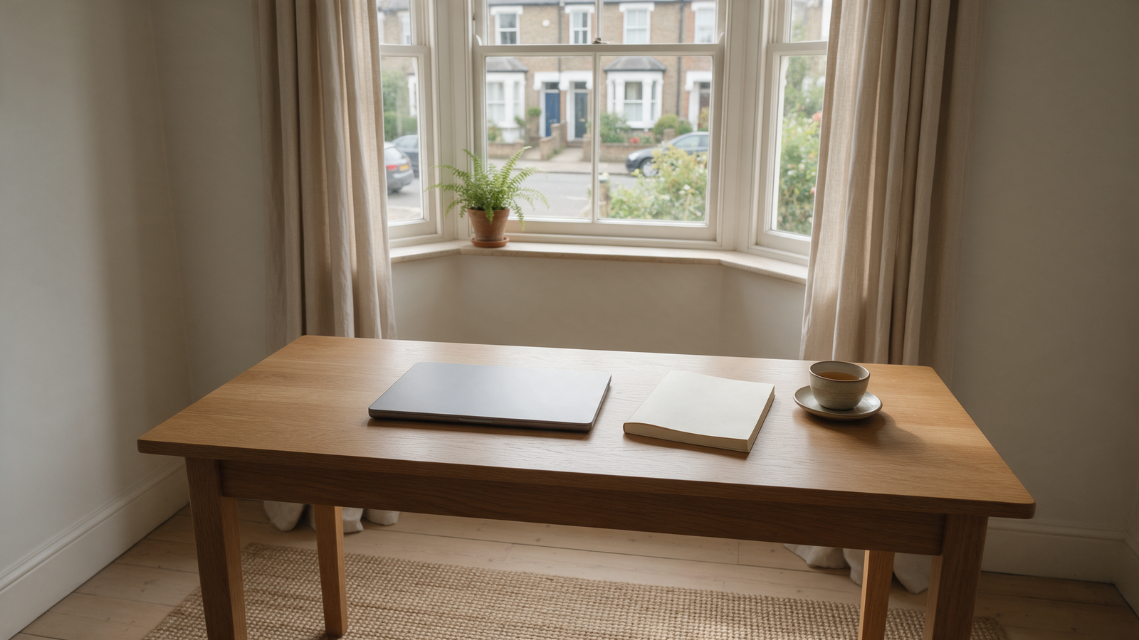 Home office desk with a laptop and notebook where a landlord compares personal and limited company tax