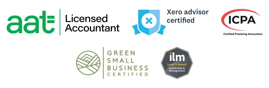 AAT Licensed Accountant, Xero advisor certified, ICPA Certified Practicing Accountant, Green Small Business Certified and ILM Level 5 Award accreditations held by Total Books Accountants